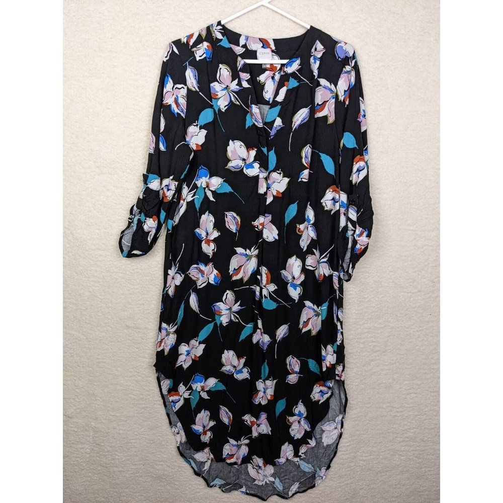 Cupio Women's floral V-Neck Long Sleeve shirt dress Size L/G